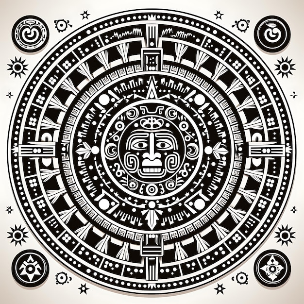 Foto cnc laser cut aztec calendar frame com intrincados motivos de roda de calendário um contorno plano de tatuagem