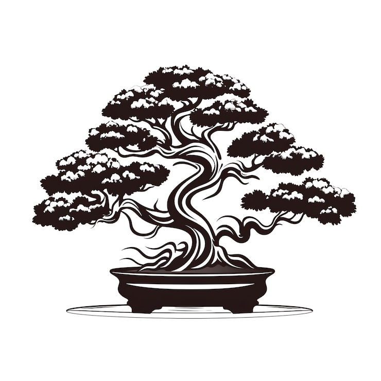 Foto cnc laser cut bonsai tree frame exibindo um bonsai tr tatuagem meticulosamente podado contorno plano
