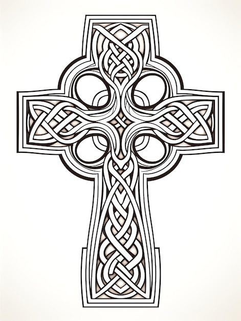 Foto cnc laser cut celtic cross frame com intrincados padrões de entrelaçamento tatuagem contorno plano