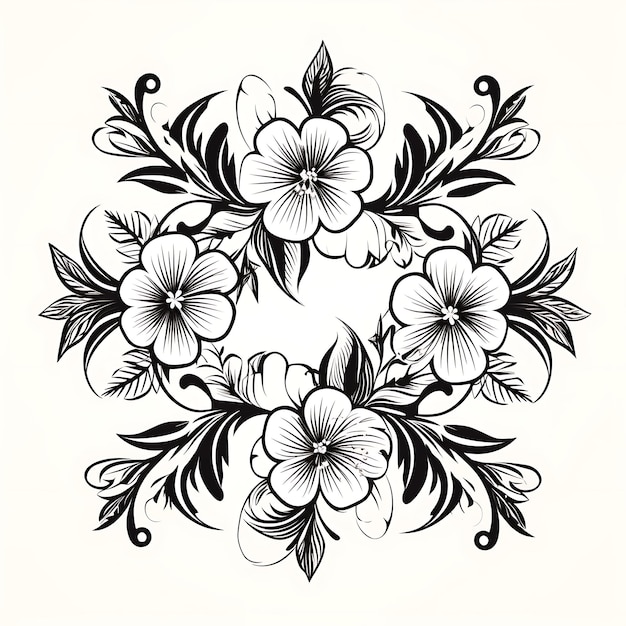 Foto cnc laser cut classic floral frame com intrincados padrões de rendas no contorno plano da tatuagem sty