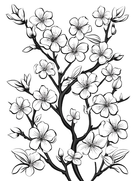 Foto cnc laser cut sakura blossom frame ilustrando delicadas flores de cerejeira i tatuagem contorno plano