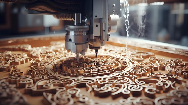 CNC-Maschine in Aktion, die präzise Komponenten auf komplizierte Weise schnitzt