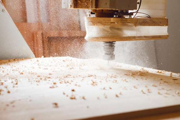 Cnc-Maschine in der Tischlerei Schneiden von Holz mit verschiedenen Fräsern