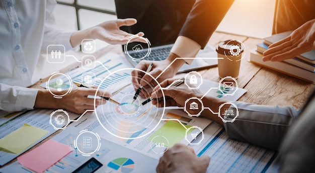 Co trabajo proceso equipo trabajo desarrollador de software de codificación trabajo con AR nuevo diseño tablero de instrumentos icono de computadora concepto de negocio del equipo xA