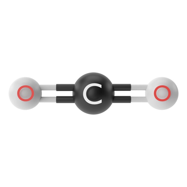 Foto co2 dióxido de carbono fórmula química estructura química 3d
