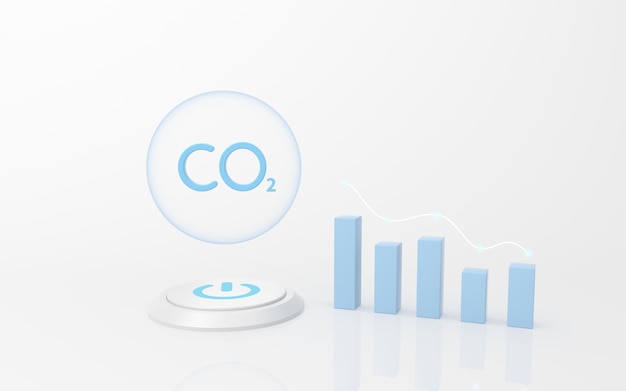 CO2-Emissionen und Balkendiagramm 3D-Rendering