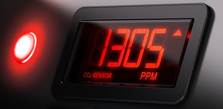 Foto co2-sensor luftqualitätsmessgerät mit hoher kohlendioxidkonzentration