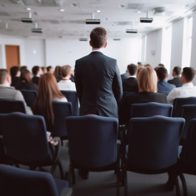 coach de negócios dá palestra para todos os empregadores da empresa