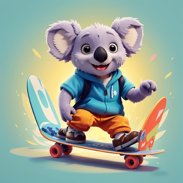 Coala bonito jogando skateboard Vector de desenho animado Icon Ilustração Animal Sport Icon Conceito Vector premium isolado