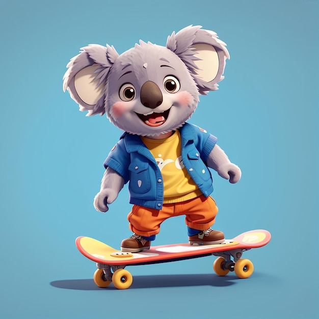 Foto coala lindo jugando a la patineta icono vectorial de dibujos animados ilustración icono deportivo de animales concepto aislado estilo de dibujo animado plano vectorial premium