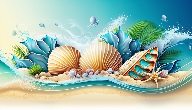 Coastal Escape Summer Travel Background mit Sea Shell Generative AI
