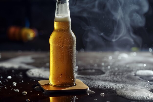 Foto cobertor con una condensación de botella de cerveza fría alrededor