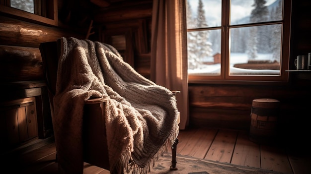 Cobertor em uma cabine de inverno Generative AI