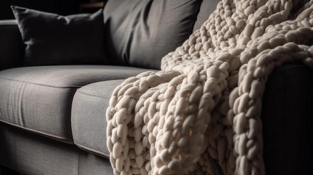 Cobertor luxuoso e aconchegante no sofá gerado por IA