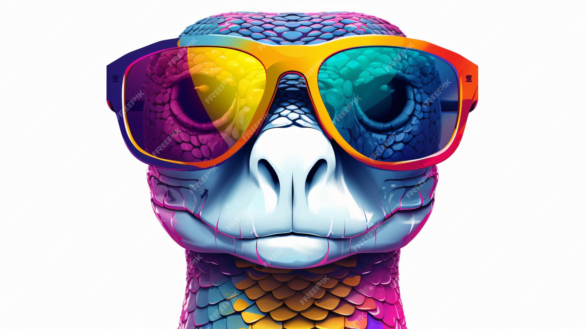 Cobra colorida com óculos de sol isolados