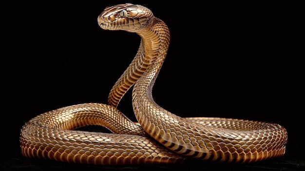 Foto una cobra dorada con fondo negro