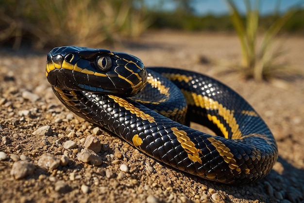 Cobra dorada negra de la serpiente látigo oriental