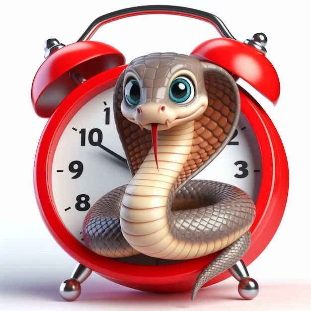 una cobra linda colgando de una manilla de minutos reloj rojo renderizado en 3D