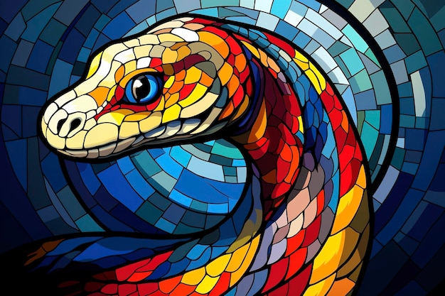 Una cobra llamativa con patrones que recuerdan a las vidrieras