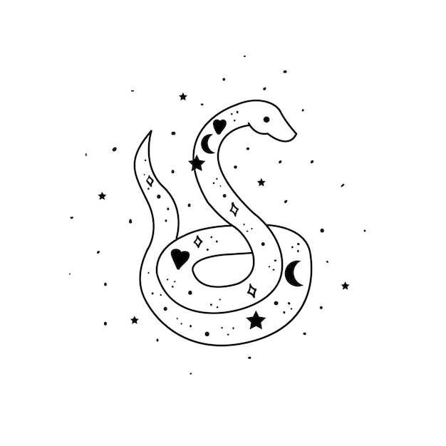 Cobra mística com lua e estrelas Conceito oculto de alquimia mística