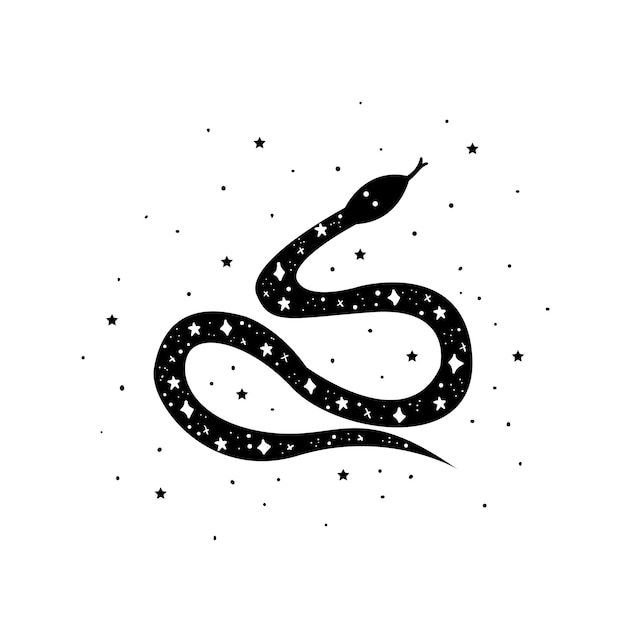 Cobra mística com lua e estrelas Conceito oculto de alquimia mística