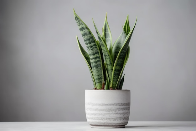 Cobra planta Sansevieria em um pote branco sobre um fundo branco Generative AI