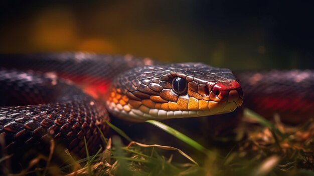 Cobra Rei na Grama Uma bela cobra com olhos laranjas