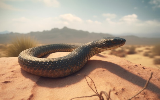 Foto cobra de serpiente venenosa en un desierto generado por ai