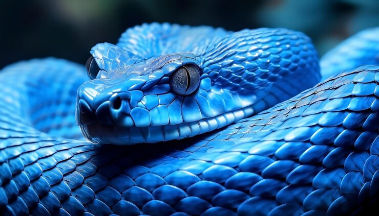 Foto cobra-víbora azul em close-up cara cobra-vébora azul insularis trimeresurus insularis animal close-up
