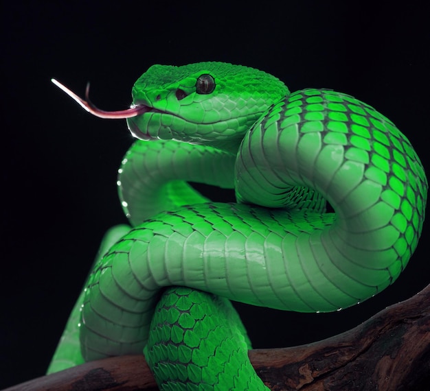 cobra víbora verde em close-up