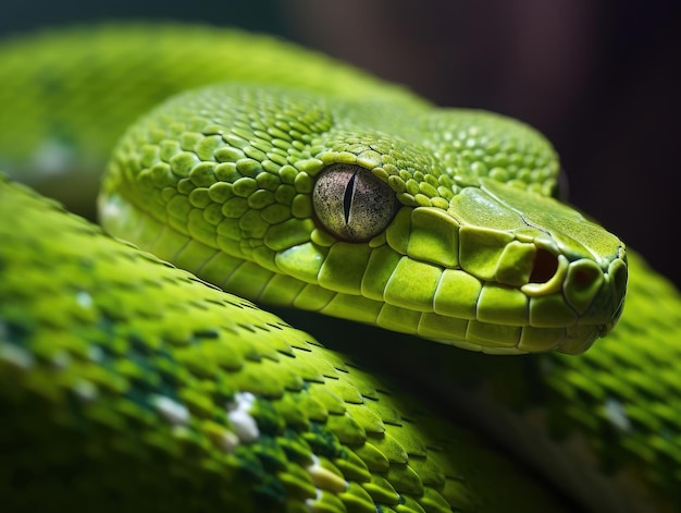 Cobra víbora verde vista de perto