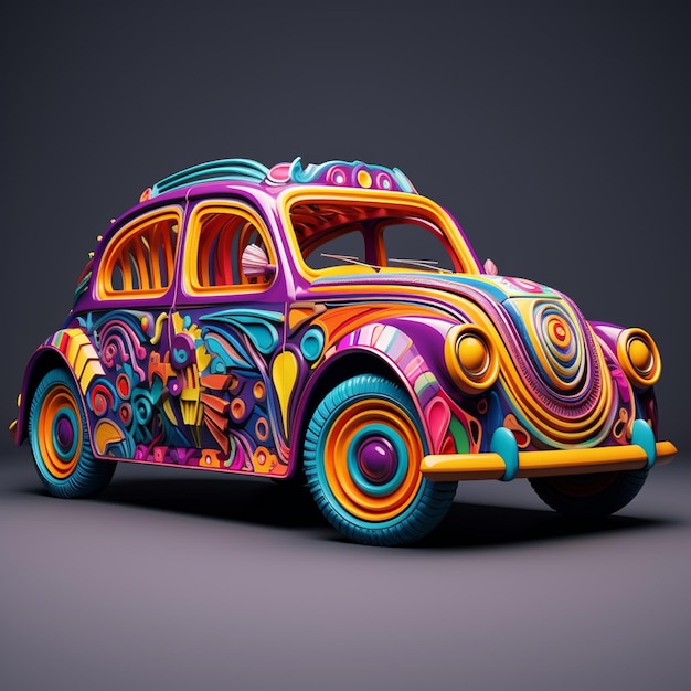 Foto coche 3d con colores vibrantes