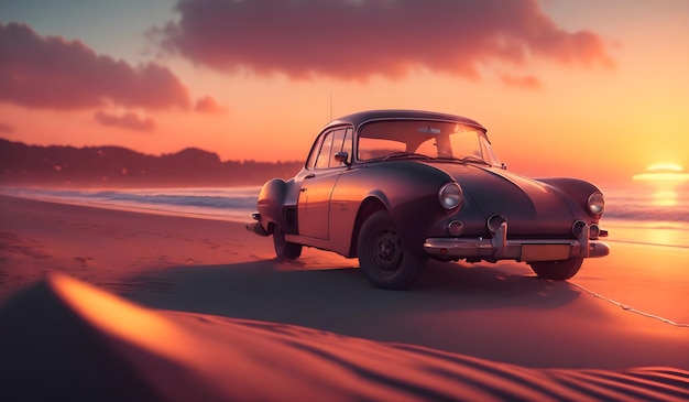 Coche abandonado en el fondo de la playa IA generativa