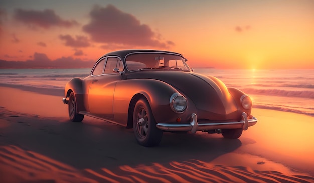 Coche abandonado en el fondo de la playa IA generativa