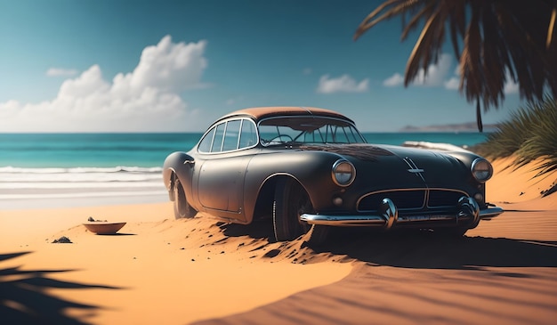 Coche abandonado en el fondo de la playa IA generativa