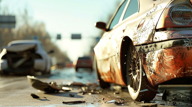 Foto coche abandonado a un lado de la carretera