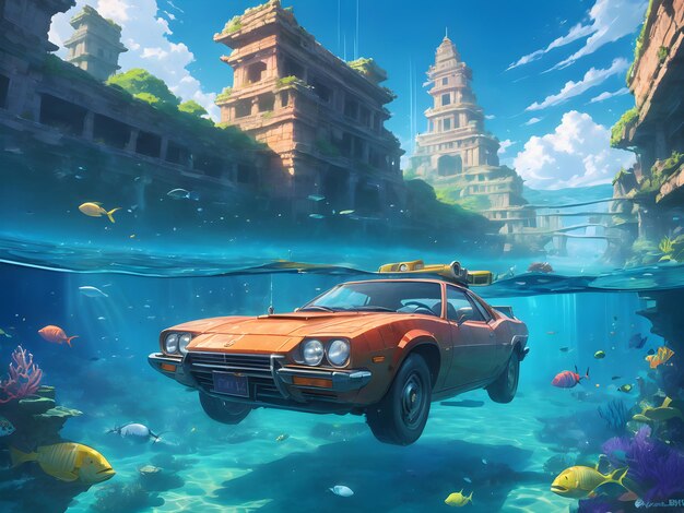 Un coche bajo el agua
