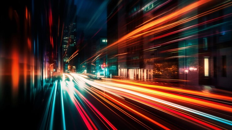 Coche de alta velocidad en la carretera con fondo borroso de movimiento abstractgenerative ai