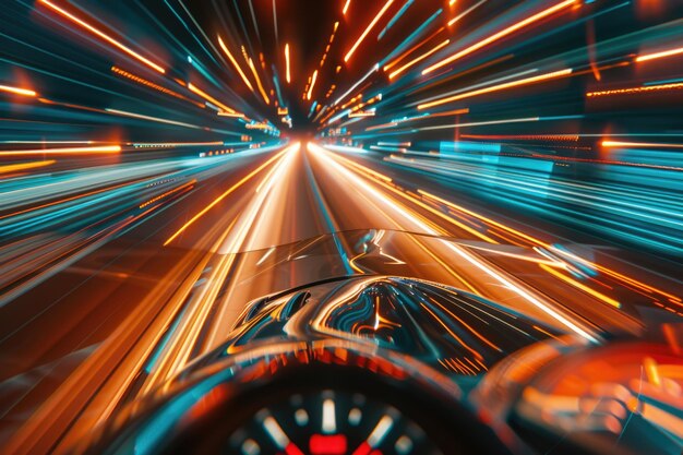 Foto coche de alta velocidad en el fondo de la pista de carreras en movimiento borroso