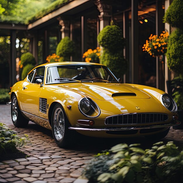 Foto un coche amarillo con la matrícula número 3998