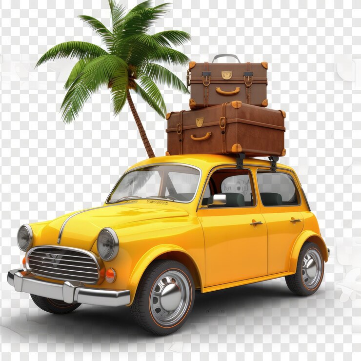 un coche amarillo con una palmera en la parte superior