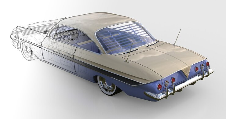 Foto coche americano antiguo en excelente estado. representación 3d
