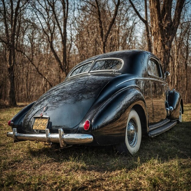 Coche antiguo en el bosque.