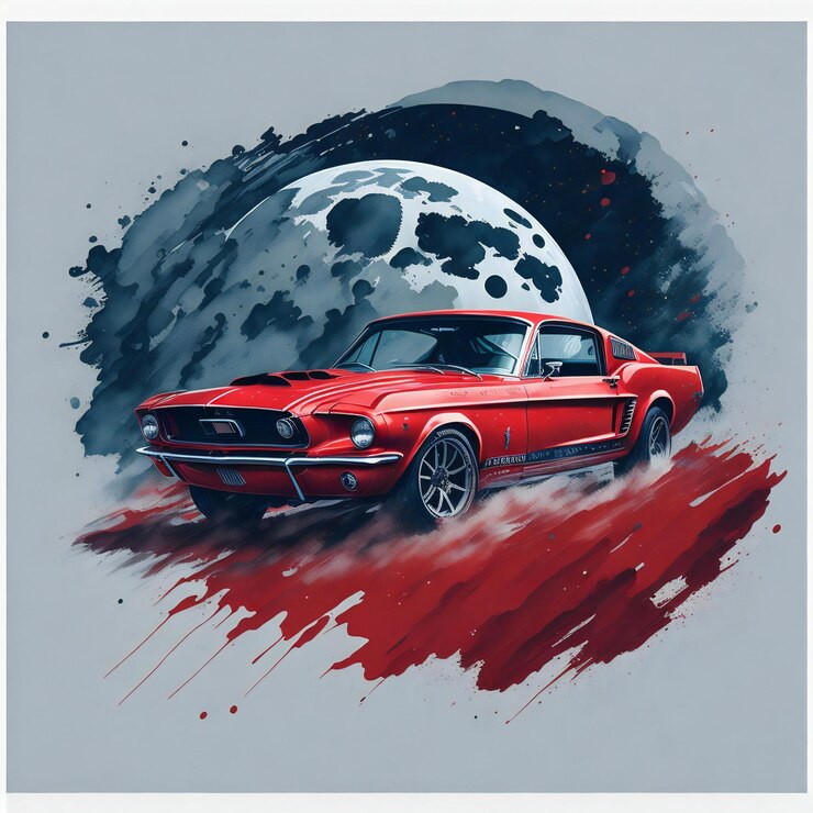 Coche antiguo en el fondo de la luna.