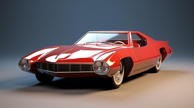 Coche antiguo rojo sobre un fondo azul imagen de renderizado 3d