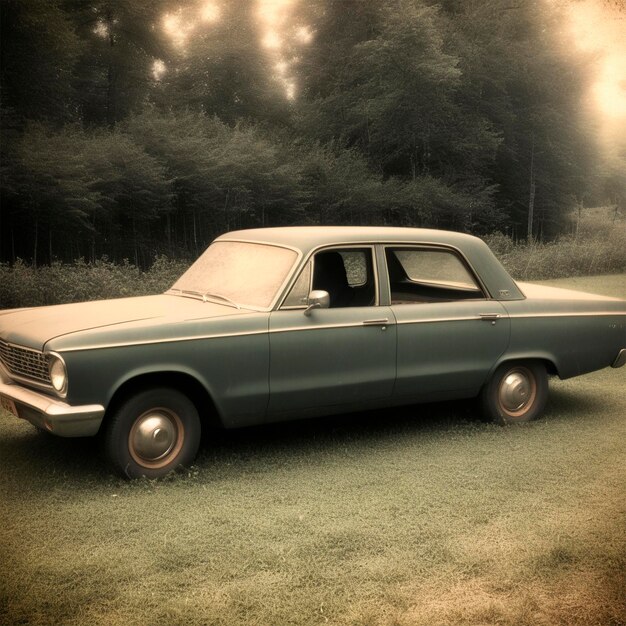 Coche antiguo en el telón de fondo de la naturaleza