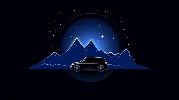 Foto un coche arrollado frente a una montaña con un cielo lleno de estrellas generativo ai
