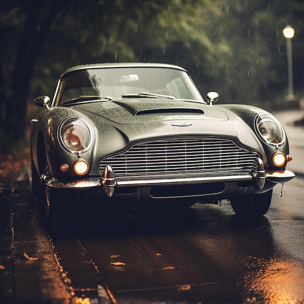 Foto el coche aston martin en la lluvia