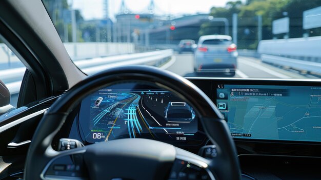 Coche autónomo con sistema de navegación en el tablero