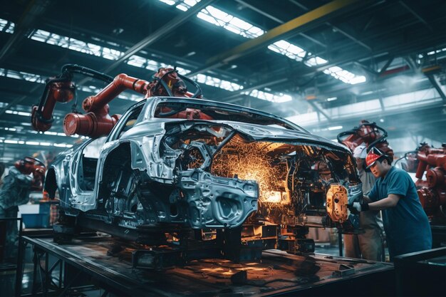 Un coche averiado siendo reparado en un taller de reparación de automóviles